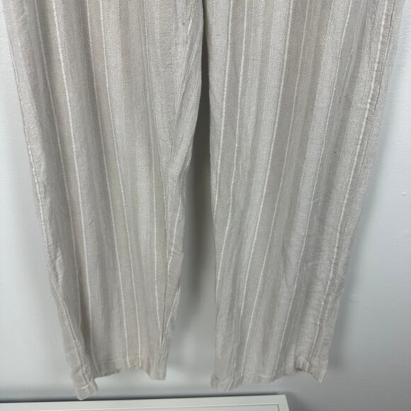 Keren Hart Womens Linen Blend Pull-On Drawstring Straight Beige Striped Pants XL - Picture 4 of 7